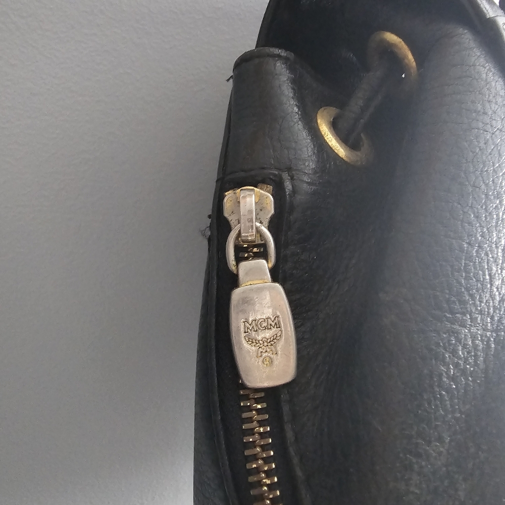MCM Black Pebbled Calf Leather Logo Backpack - Picture 10 of 13